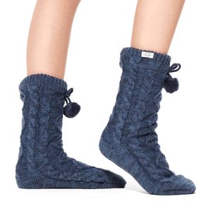 Meia Ugg Pom Pom Fleece Lined Crew Sock Azul Marinho