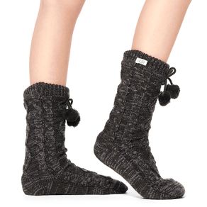 Meia Ugg Pom Pom Fleece Lined Crew Sock Cinza