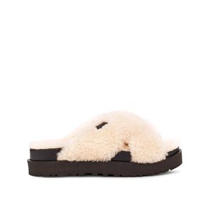 Sandália UGG Fuzz Sugar Cross Slide Bege/Preto