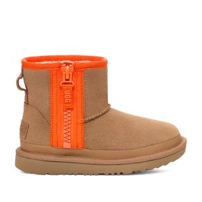 Bota UGG Juvenil Classic Mini Zipper Tape Logo Caramelo