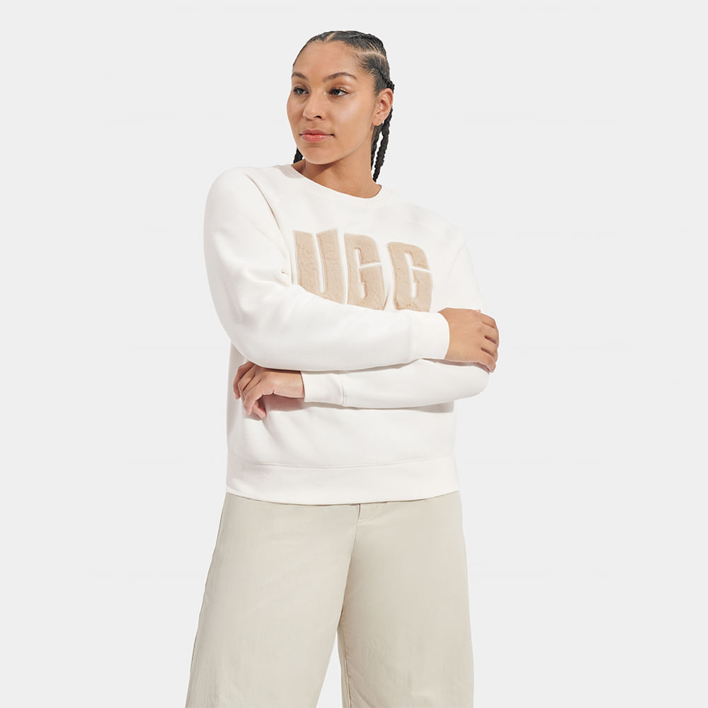 Moletom UGG Madeline Fuzzy Logo Crewneck Off White - lojaugg
